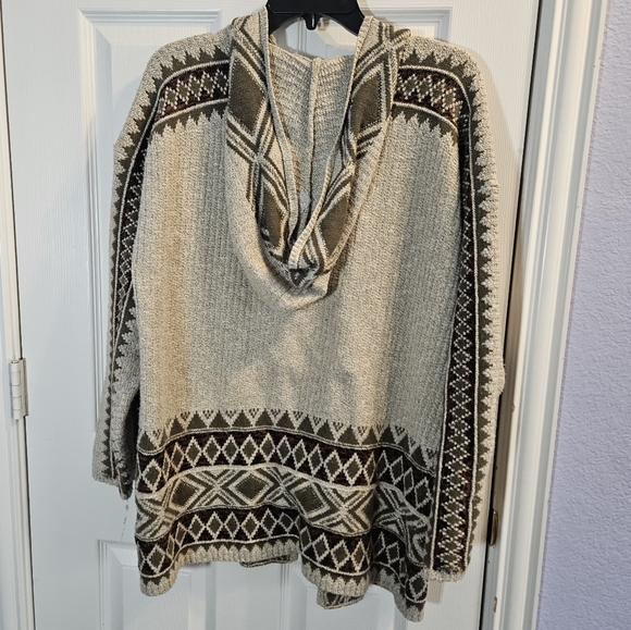 Lucky Hooded Cotton Open Front Southwest Neutral Colors Cardigan - Picture 9 of 16